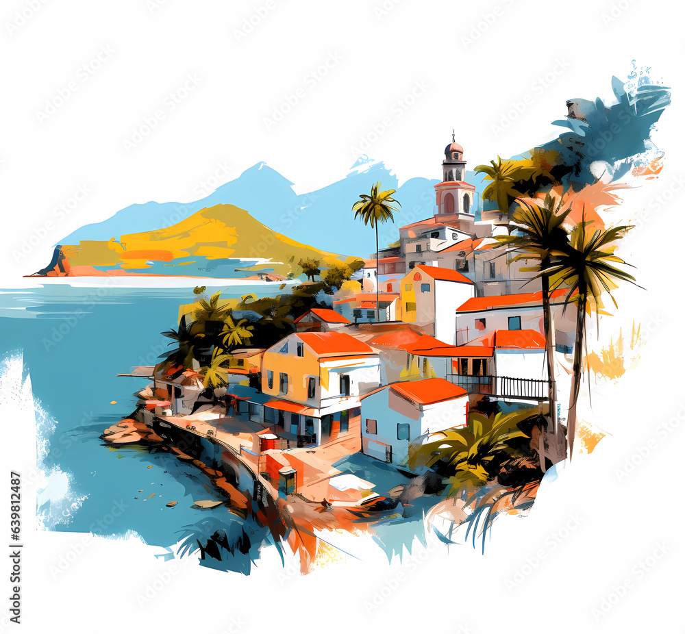 Illustration of a beautiful view of a tropical island
