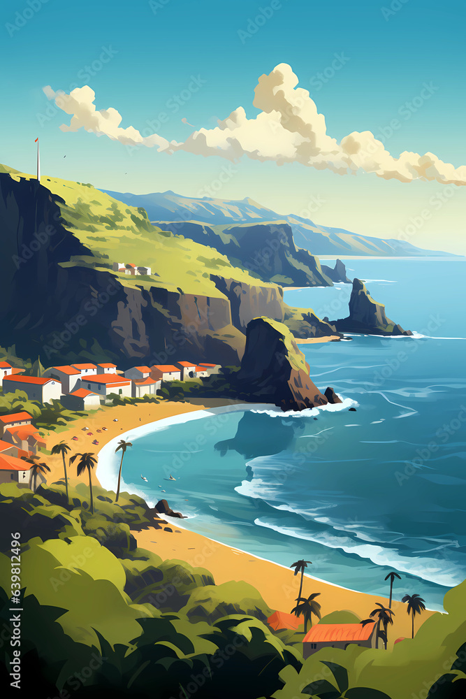 Illustration of a beautiful view of a tropical island