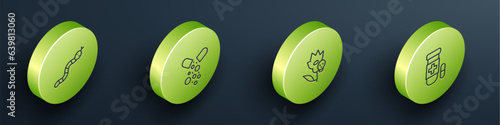 Set Isometric line Snake, Poisoned pill, flower and Antidote icon. Vector