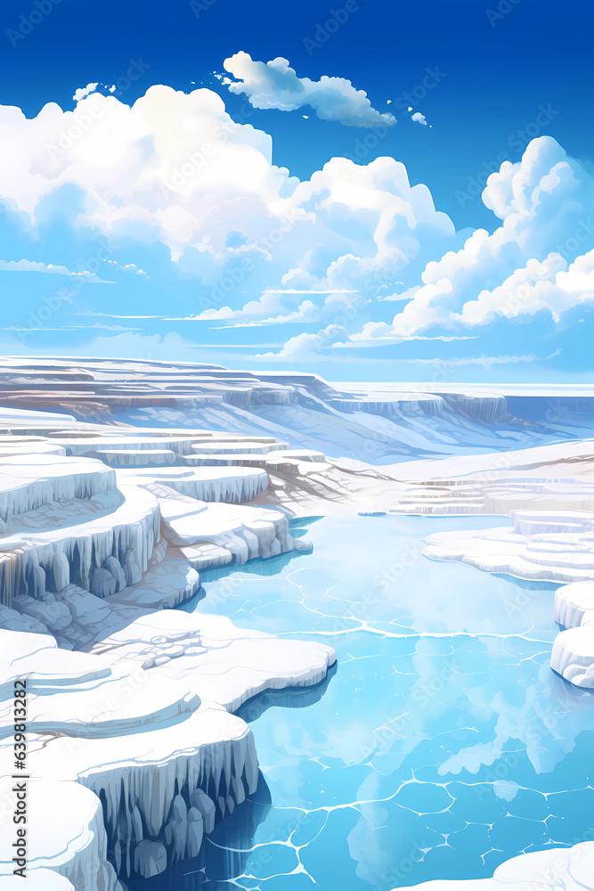 Illustration of a beautiful view of the travertines