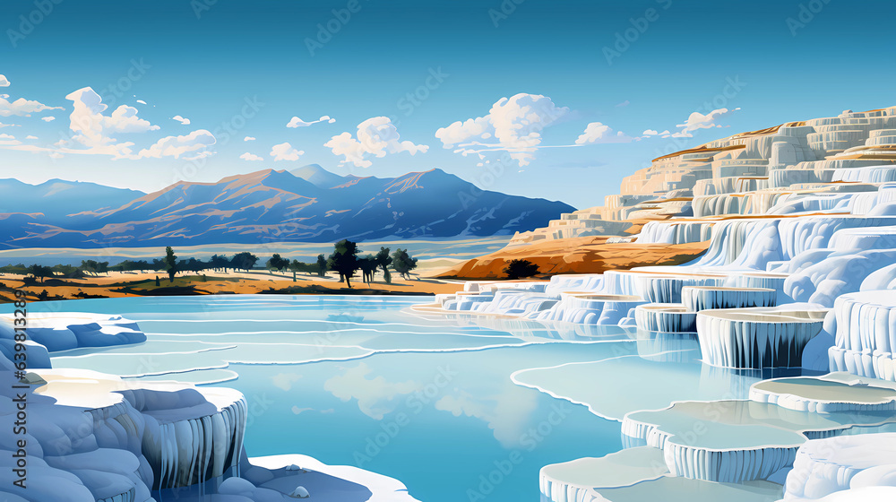 Illustration of a beautiful view of the travertines
