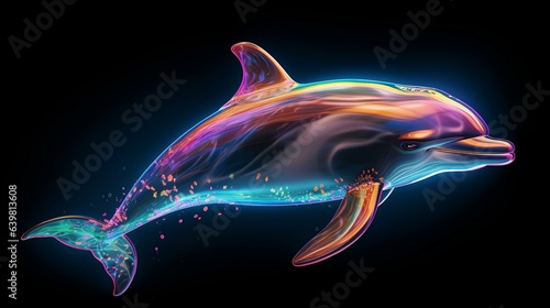Neon dolphin on a black background.