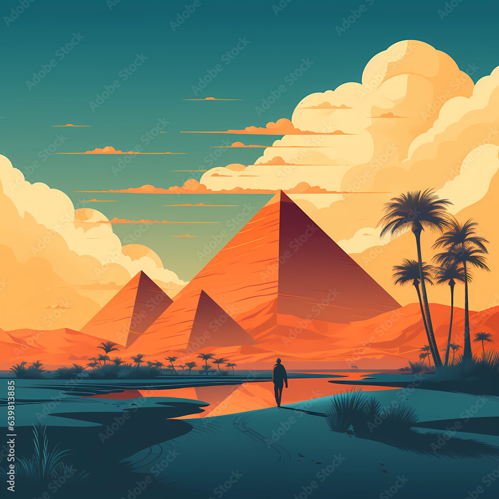 Illustration of a beautiful view of the Egyptian pyramids, Egypt
