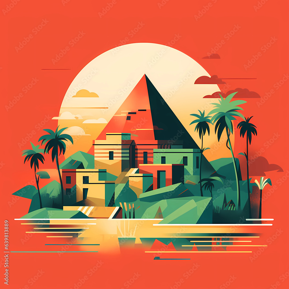 Illustration of a beautiful view of the Egyptian pyramids, Egypt