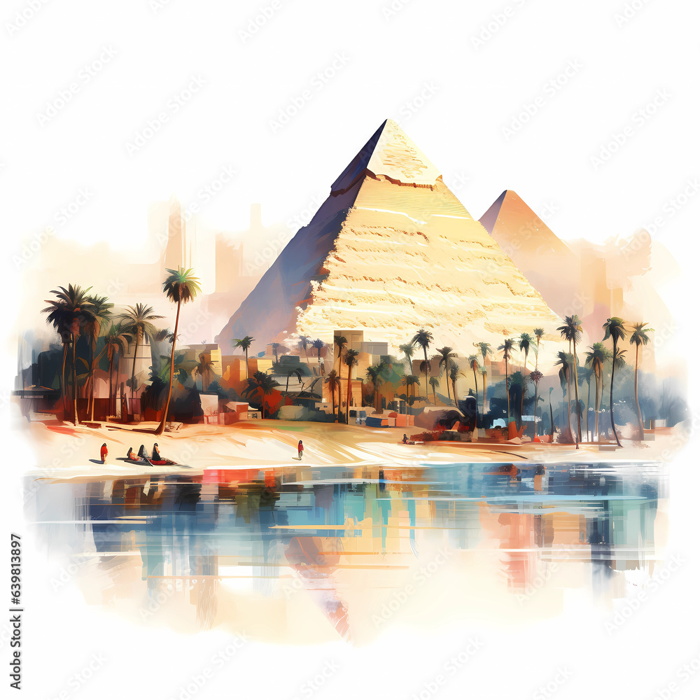 Illustration of a beautiful view of the Egyptian pyramids, Egypt