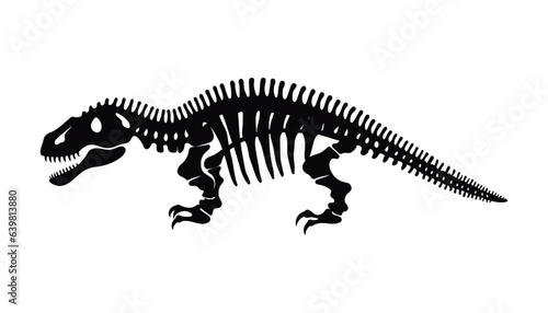Tyrannosaurus dinosaur skeleton. Bones of prehistoric creatures isolated monochrome. Vector illustration