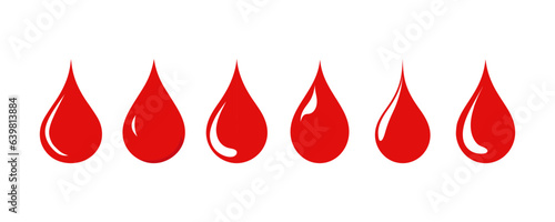 Set of red blood drop isolated on white background. Vector illustration photo