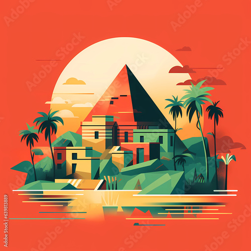 Obraz na płótnie Illustration of a beautiful view of the Egyptian pyramids, Egypt w salonie