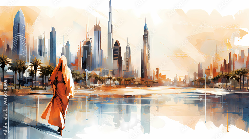 Illustration of the beautiful city of Dubai. United Arab Emirates