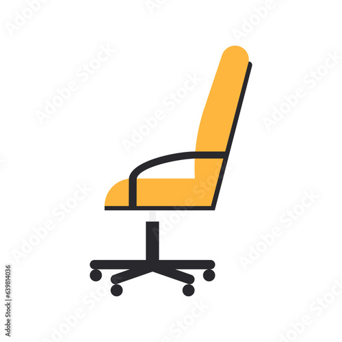Office chair yellow with black armrests isolated on white background. Vector.