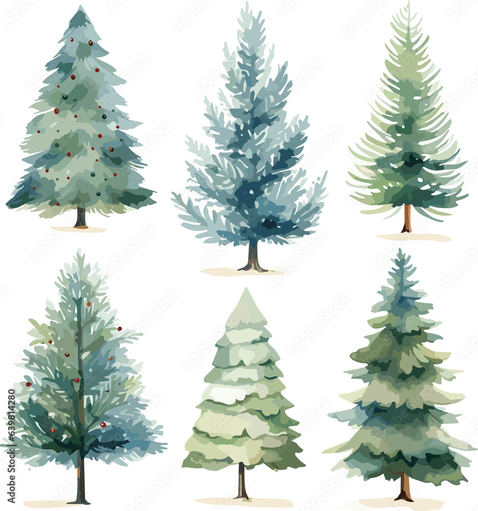 watercolor illustration set of chirstmas tree elements illustration.