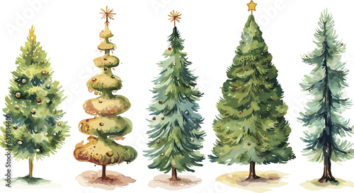 christmas tree set.watercolor illustration set of chirstmas tree elements illustration.