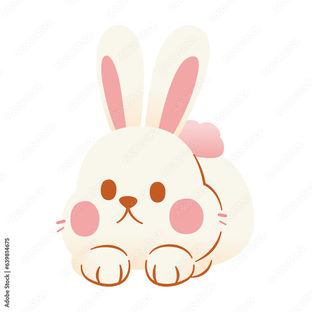 Fototapeta premium Adorable White Fluffy Rabbit Character Illustration in Whimsical Cartoon Style, Transparent