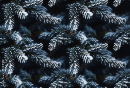 A close-up illustration capturing the magic of Christmas with frost-kissed Frazier fir branches. Seamless repeatable background. photo