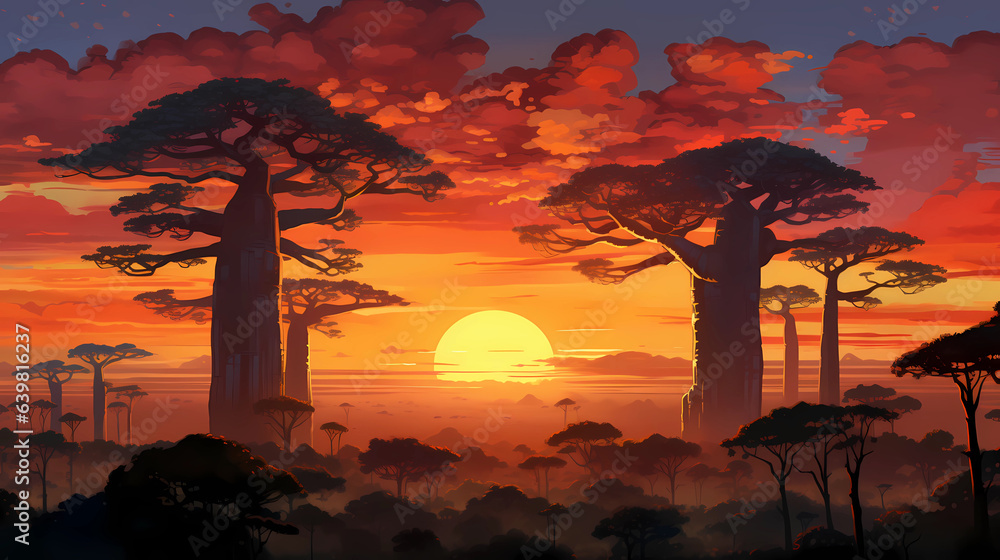 Illustration of a beautiful view of Madagascar - obrazy, fototapety, plakaty 