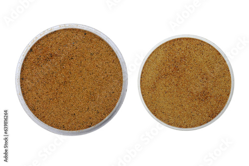 Monazite sand or Monazite powder specimens are placed on small trays in an isolated background