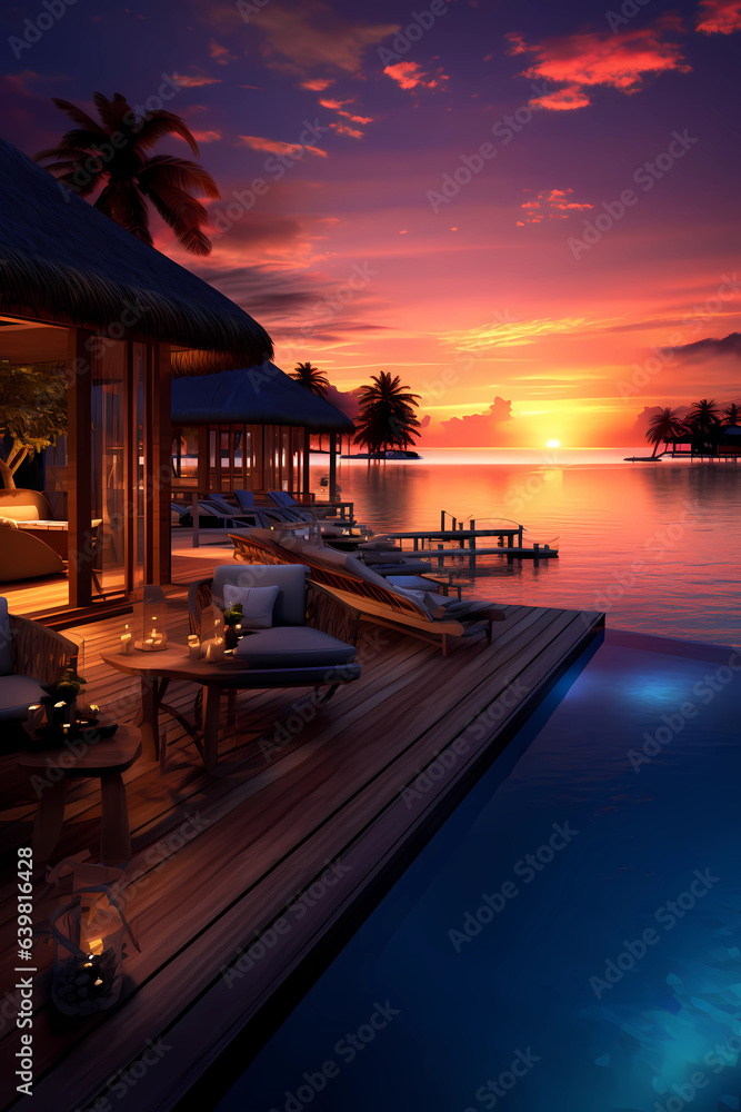 Fototapeta premium Illustration of a beautiful view of a tropical island