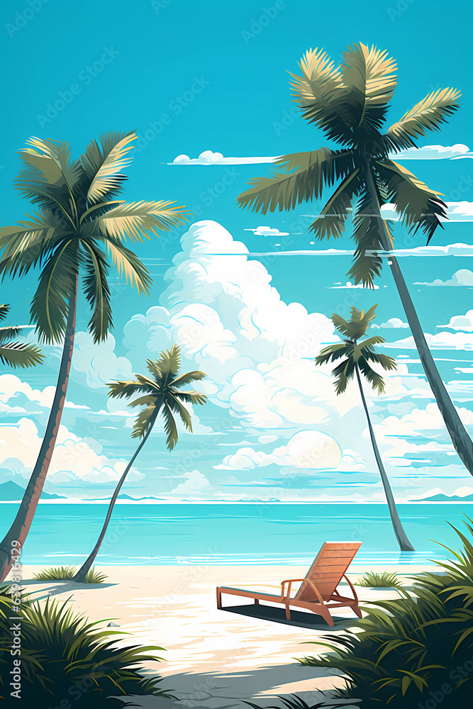 Illustration of a beautiful view of a tropical island