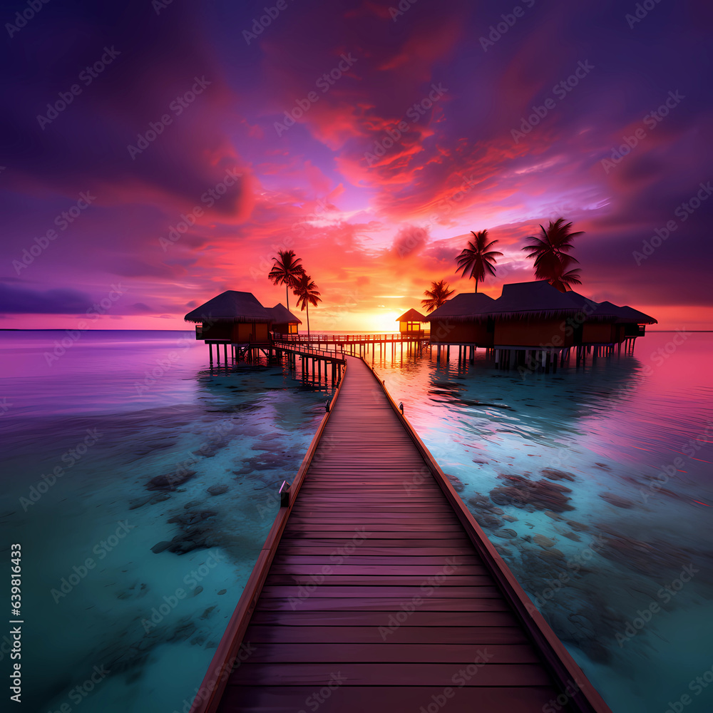 Illustration of a beautiful view of a tropical island