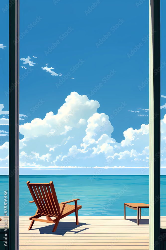 Illustration of a beautiful view of a tropical island