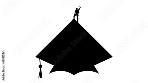 Graduate emblem, student on top of the mountain