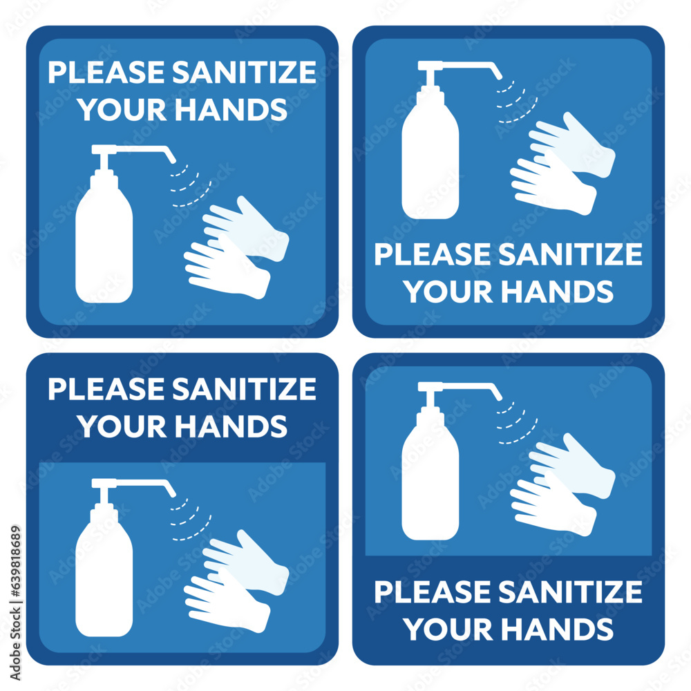 Please sanitize your hands sign vector. Sanitize hands. Blue sign