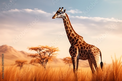 African giraffe in the savannah  animal concept