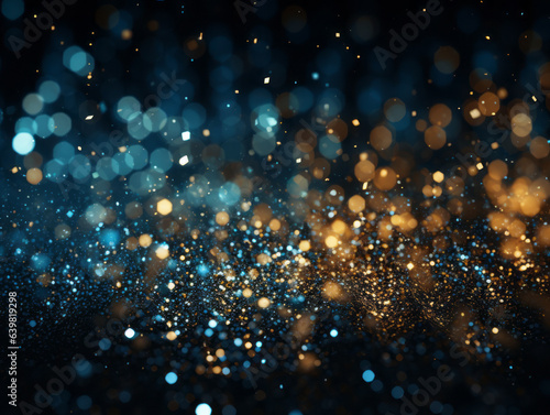 abstract bokeh and glitters background  Blue and Gold  Generative ai