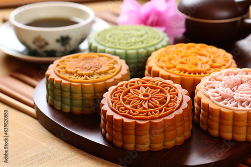 Colorful traditional Chinese mid autumn mooncake festival. Mid-Autumn Festival concep photo