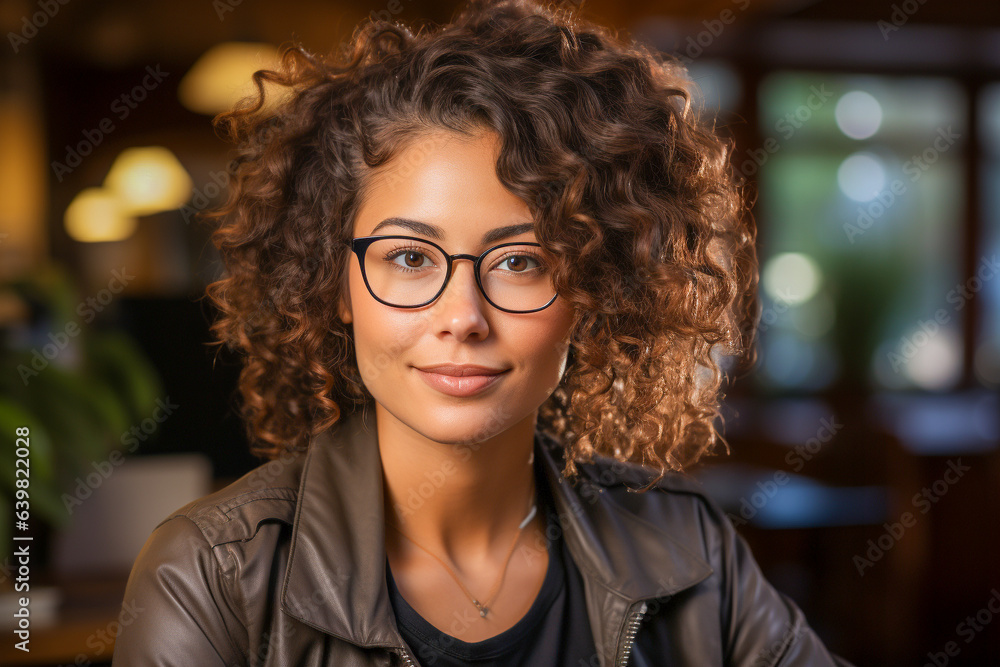 Front view of a african american businesswoman with glasses Front view of a african american businesswoman with glasses