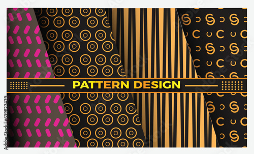 Geometric floral set of seamless patterns. red and  golden vector backgrounds. Damask graphic ornaments