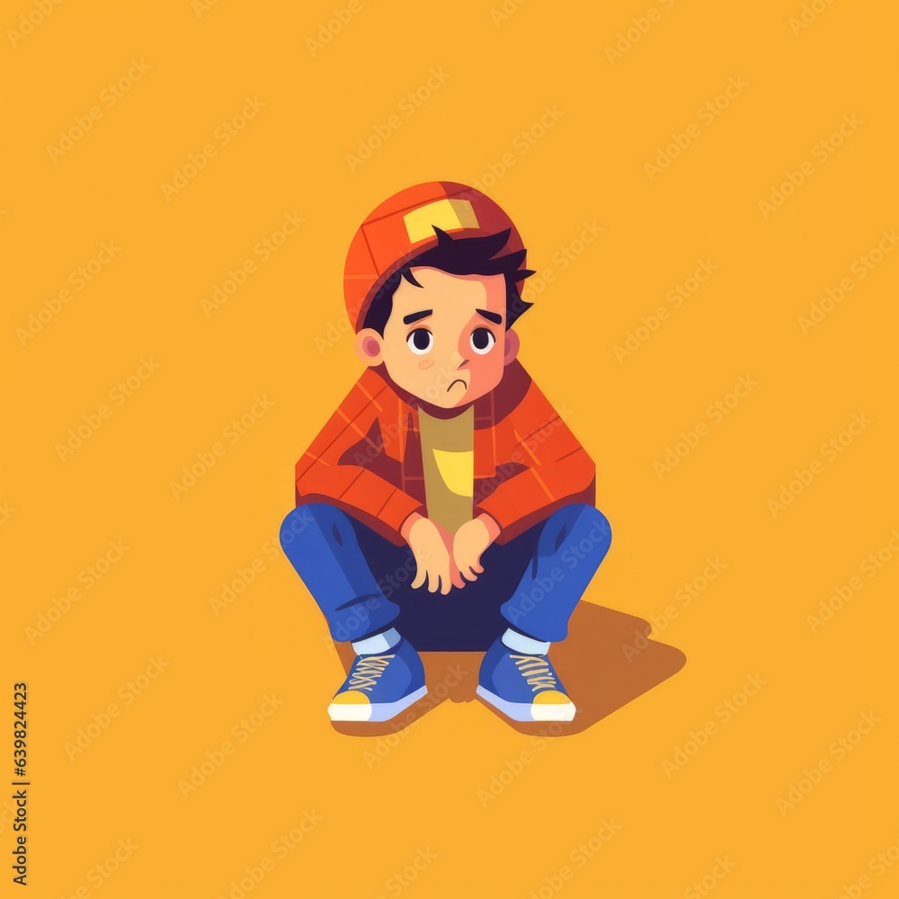 Illustration of a sad boy with a frown. Unhappy little boy without a smile on a bright colorful background. Vector illustration of a small depressed kid. Flat design of a disappointed tired child. Illustration of a sad boy with a frown. Unhappy little boy without a smile on a bright colorful background. Vector illustration of a small depressed kid. Flat design of a disappointed tired child.