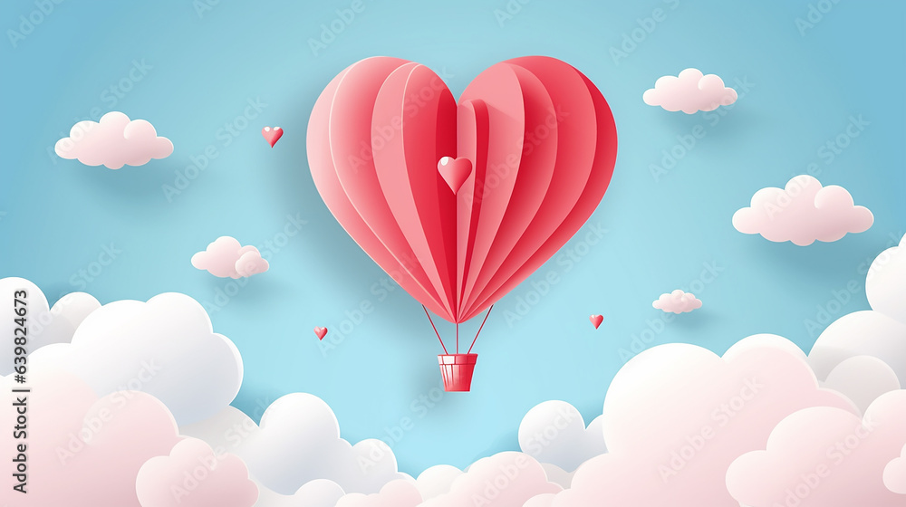 illustration of love and valentine day with balloon and clouds