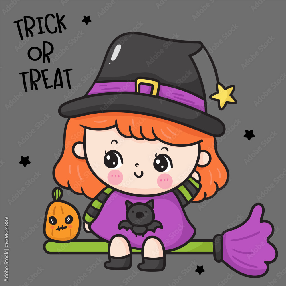 halloween witch with a pumpkin on broom card