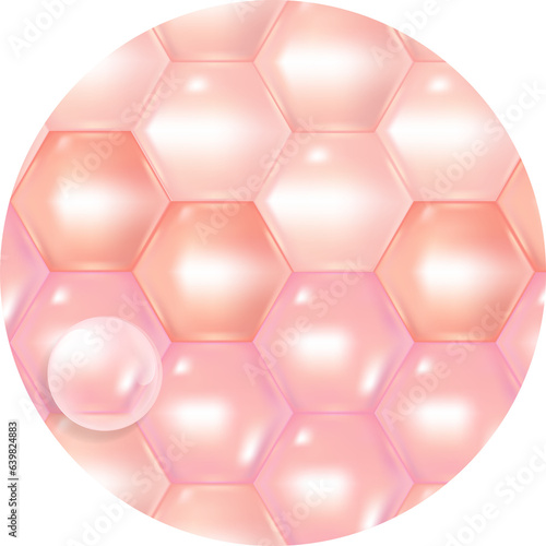 Hyaluronic acid hair and skin solutions, pink collagen serum drop into skin cells.