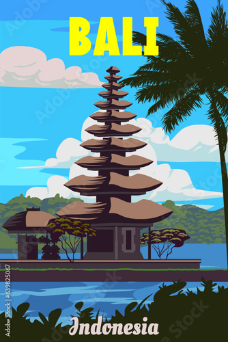 Travel poster Bali tropical island resort vintage