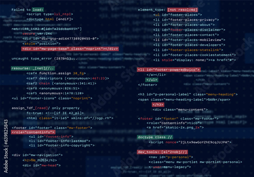 Programming computer code. Abstract visualization of coding. Digital background constructed with different symbols. Vector illustration.