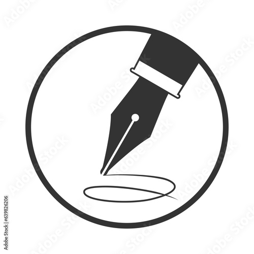 Ink pen graphic icon. Pen and line sign isolated on white background. Writer logo template. Vector illustration 
