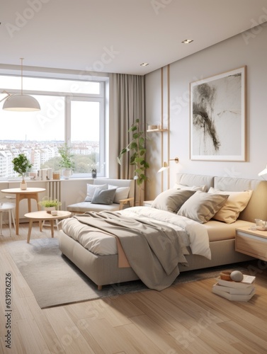 Scandinavian studio apartment. Interior design of modern living room, panorama © Interior Design