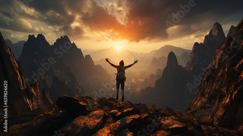 man in mountains at sunset.