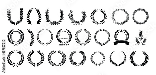 Set of Wreaths and Branches With Leaves. Hand Drawing Laurel Wreaths and Branches Collection. Laurel Wreaths, Swirls, Twigs and Flower Ornaments. Herbs, Flowers and Plants Design Elements.