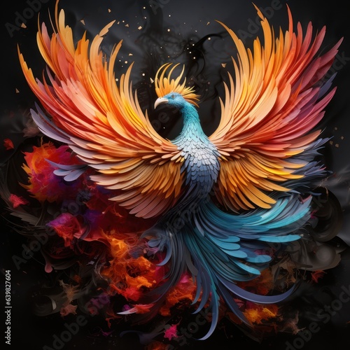 A mystical phoenix, rising from the ashes in a glorious display of colorful origami feathers