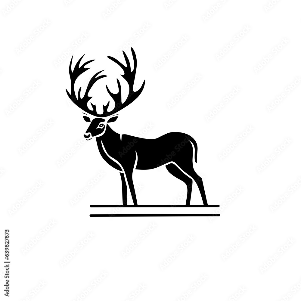 Fototapeta premium deer animal black and white vector logo with horns on a white background