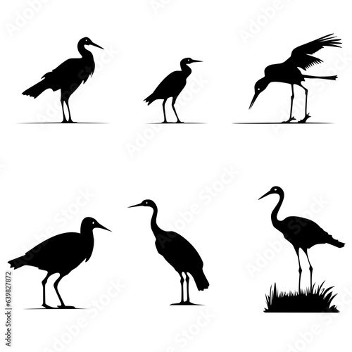 crane bird black and white vector collection on white background