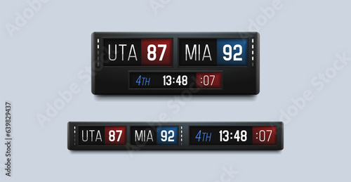 Sport scoreboard with time and result display. Vector template for your design.