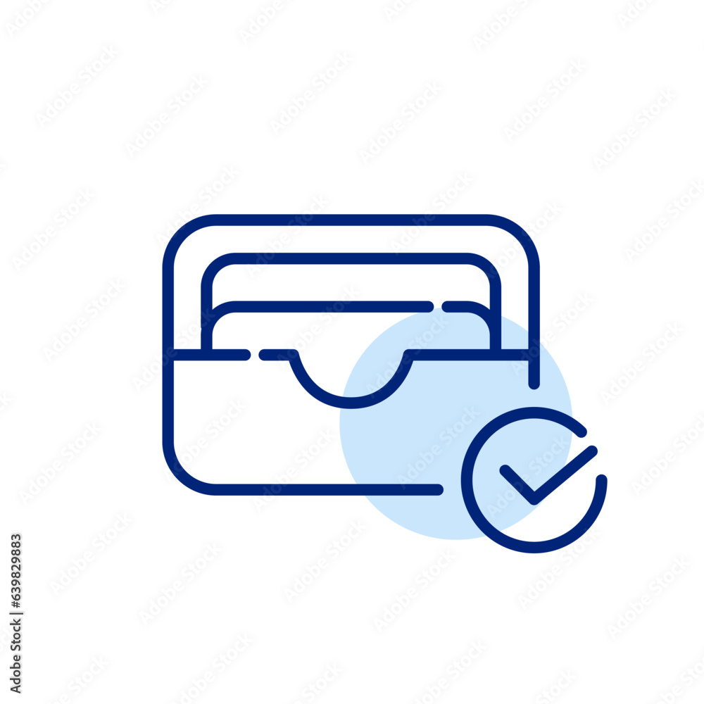 Card holder with checkmark. Approved secure payment method. Pixel perfect, editable stroke icon Card holder with checkmark. Approved secure payment method. Pixel perfect, editable stroke icon