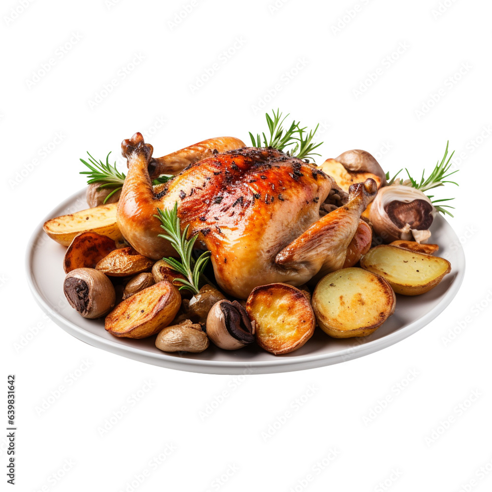 roasted chicken with vegetables on white roasted chicken with vegetables on white
