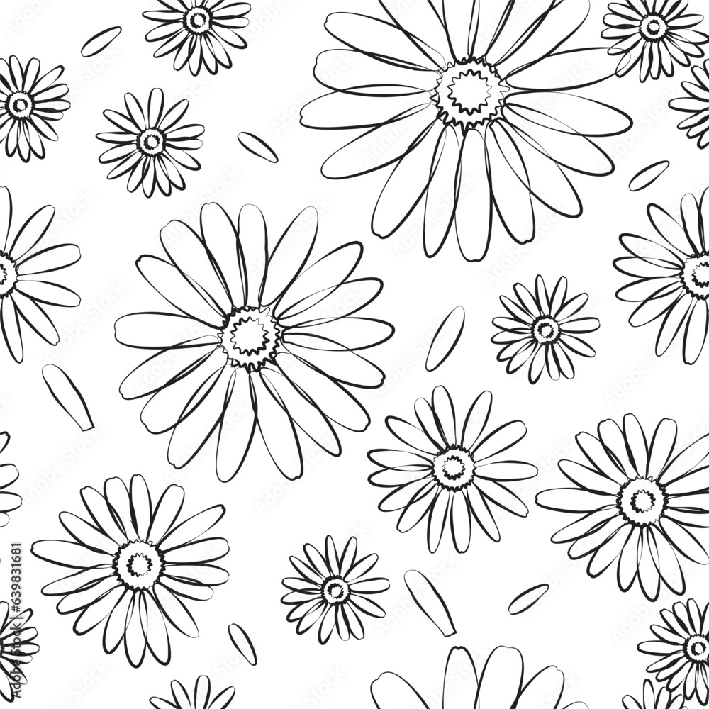 Fototapeta premium Floral background with white daisies, seamless organic texture in honor of mother's day, women's day, march 8, wedding
