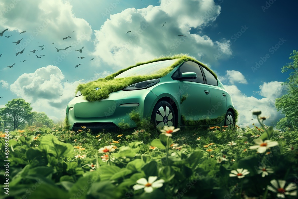 Electro green eco car. Generated AI.. Electro green eco car. Generated AI..