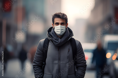 Man with Medical Mask Walking Amidst the Crowd in the city © jaafar